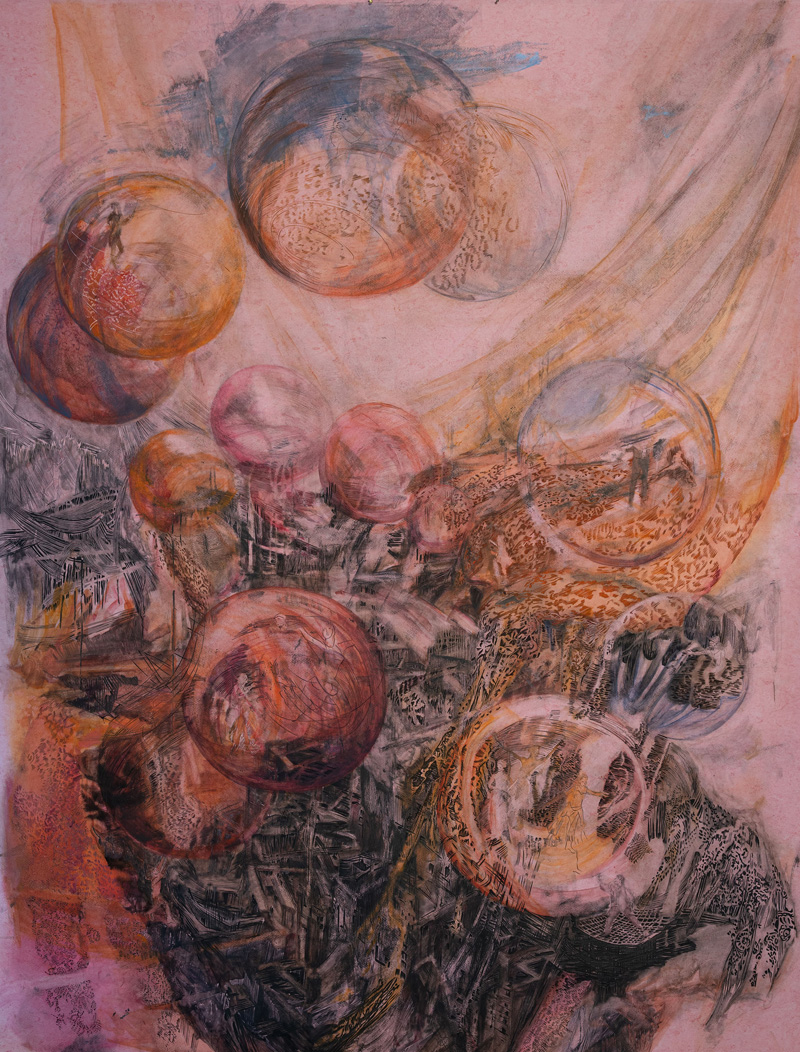 Sabine Ostermann, Die Hoffnung...stirbt zuletzt, Linolschnittrelief, Alkydfarbe, 2026, 190 x 148 cm