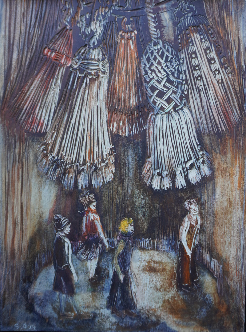 Sabine Ostermann, Rondell, Linolschnittrelief, Alkydfarbe, 2026, 33 x 25 cm
