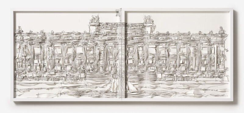 Marion Eichmann, Altes Museum (2-teilig), 2026, Grafit, Papier auf Papier, 52,5 x 125 x 4 cm, gerahmt mit Museumsglas
