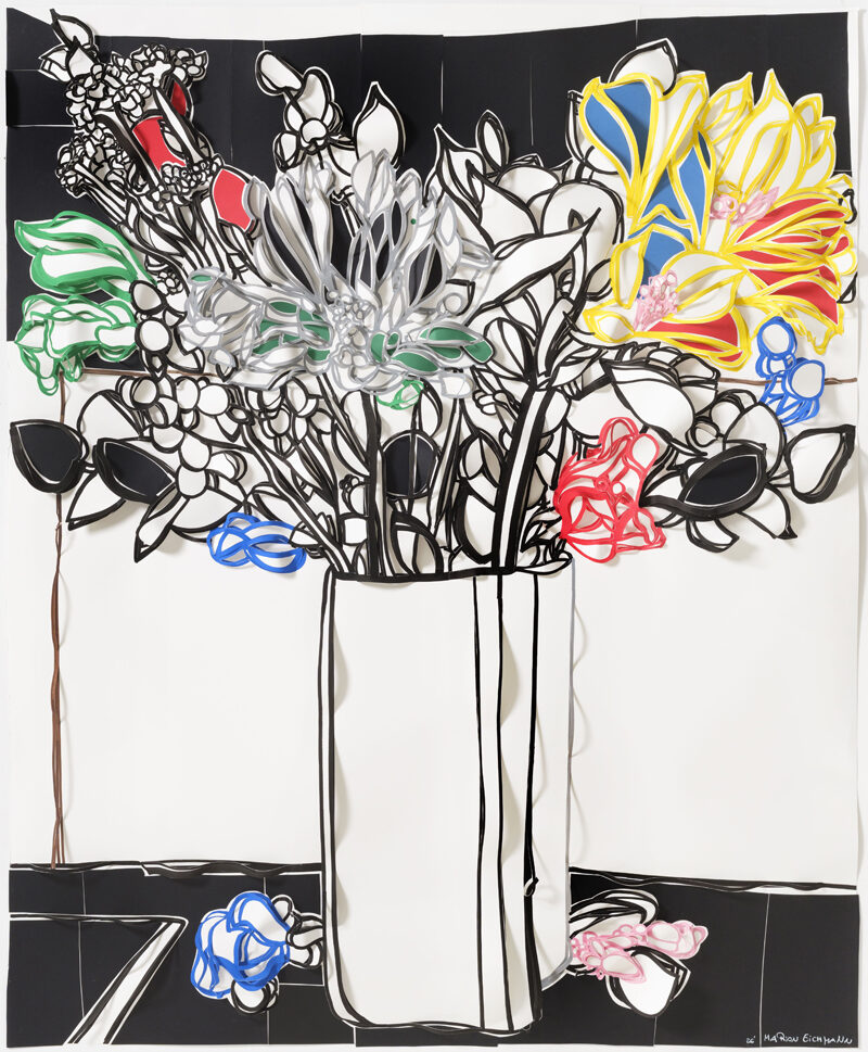 Marion Eichmann, Blumen, 2026, Ölpastell, Papier auf Papier, 180 x 147 x 8 cm, gerahmt mit Acrylglas