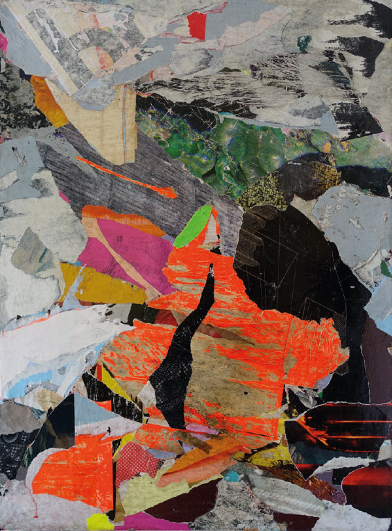 Michael Wismar + Eleonora Paradise, „HAIKU XVI“, 2024, Plakatabrisse auf Sperrholzplatte und Dammarharz, 112 x 81 x 4,5 cm