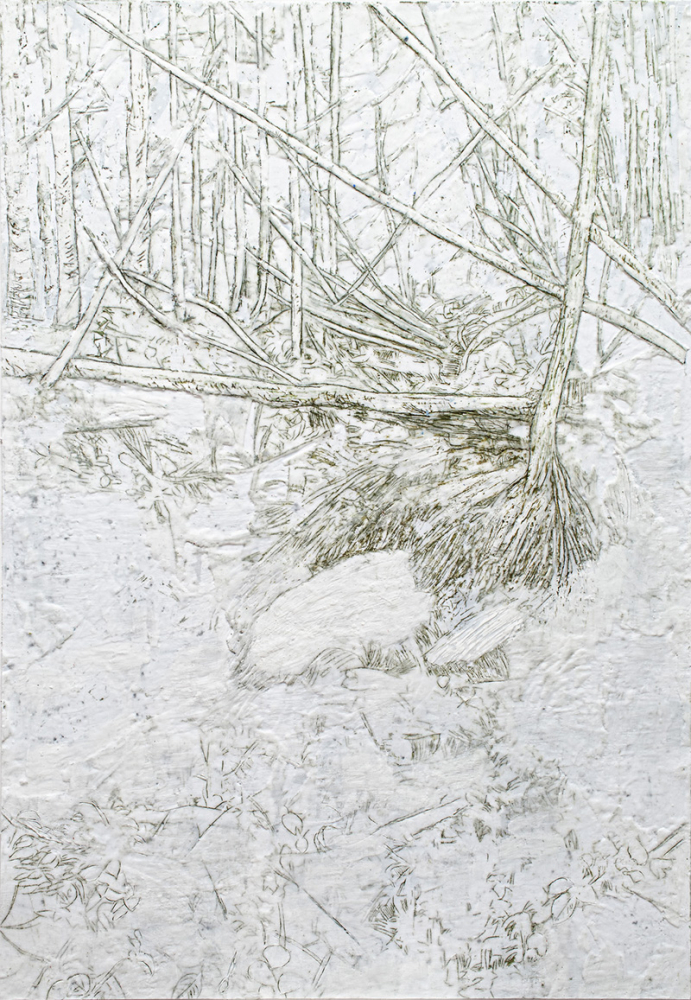Refugium3, 2020, Paraffin und Acryl auf Papier, 100 x 70 cm