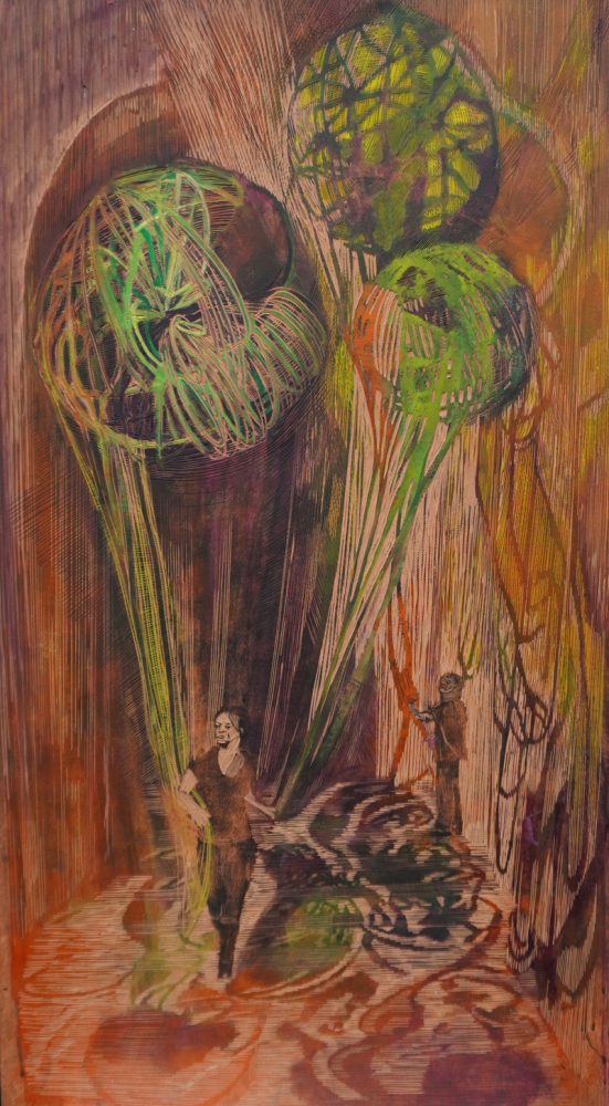 Nachtkugel 2024_115 x 65, Linolschnitt, Alkydfarbecm