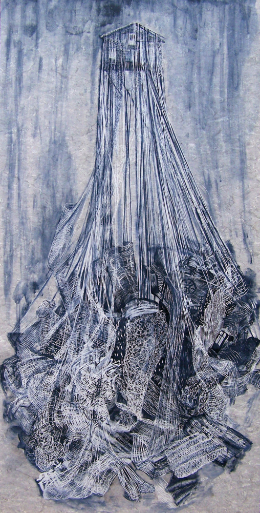 Home, 2022, 152 x 77 cm, Linolschnitt, Alkydfarbe
