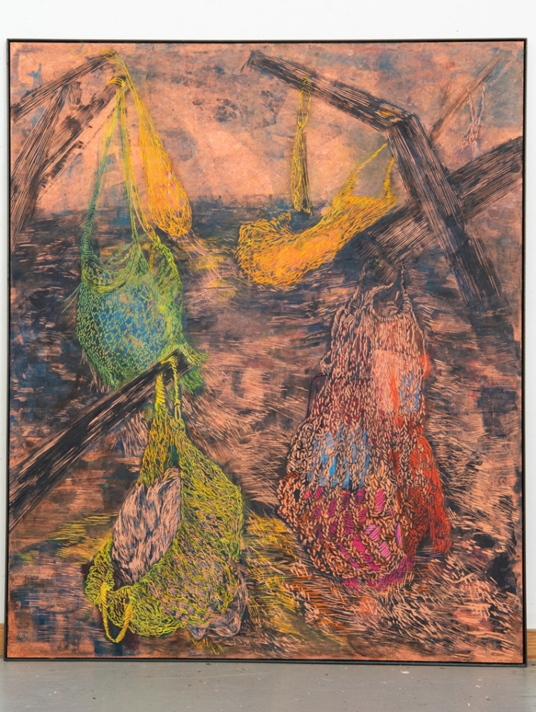 Rausgefischt, 2019, 121 x 101 cm, Linoleum + Alkydfarbe