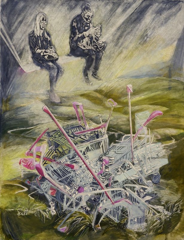 Out of Order, 2015, Linolschnitt-Alkydfarbe, 160 x 123