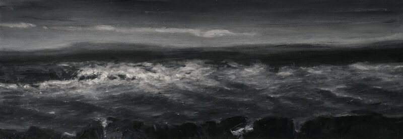 Sador Weinsčlucker, tag und nacht, 2026, Öl auf Leinwand, 30 x 90 cm