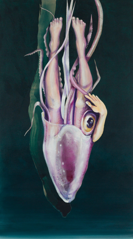 Inner Mood, 2023, Acryl/ÖL/Ölkreide/Spraypaint auf Leinwand, 160 x 80 cm