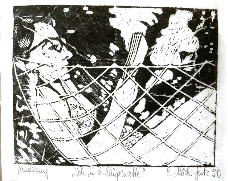 Ellen Maeder-Gutz, „Ich in der Hängematte“, 1990