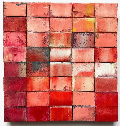 Mosaik 1918, 2023, Acryl, Harz auf Topfreiniger, 45 x 43 cm