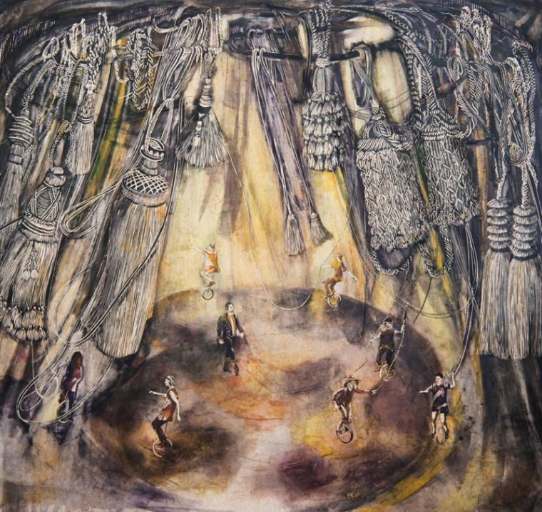 Zirkus Quast II, 2020, 162 x 192 cm, Linoleum + Alkydfarbe