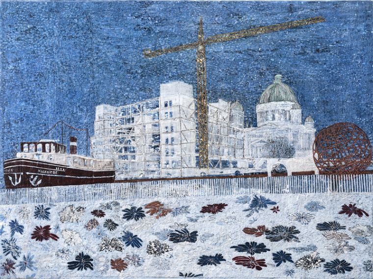 Dekonstruktion, 2019, Paraffin und Acryl auf Papier, 130 x 175 cm