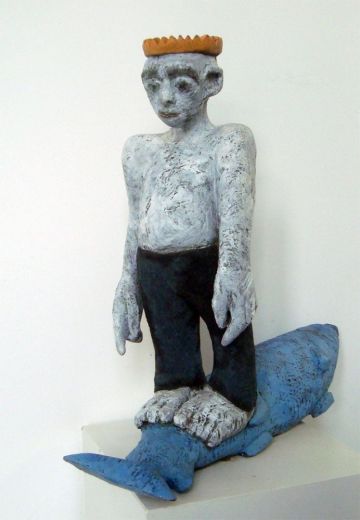 Koenig auf Fisch, 2012, Bronze bemalt