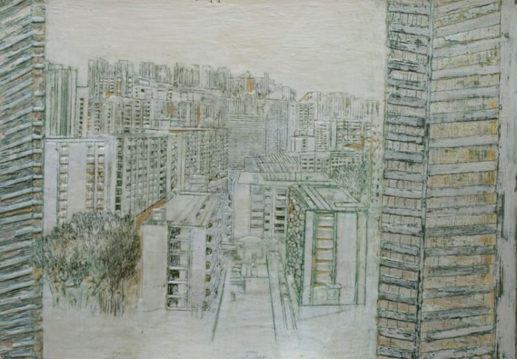 Schöne Aussichten, 2024, Paraffin und Acryl auf Papier 70 x 100 cm