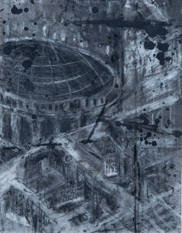 Trak Wendisch, O.T. (Gasometer II), 2018, Mischtechnik auf Karton,  46 x 35 cm