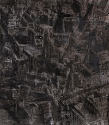 Trak Wendisch, Stadt ZB III, 2018, Mischtechnik auf Karton, 60 x 53 cm
