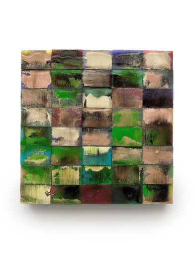 Mosaik 2171, 2025, Acryl, Harz auf Topfreiniger, 43 x 43 cm