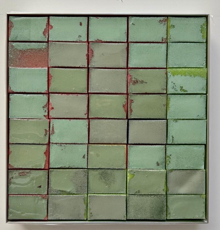 Mosaik 1463, 2020, Acryl, Harz auf Topfreiniger, 44 x 43 cm