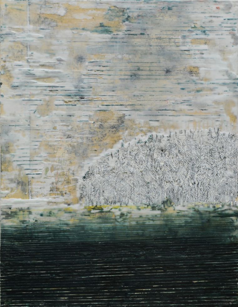 Bäume 3, 2020, Paraffin und Acryl auf Pappe, 40 x 30 cm