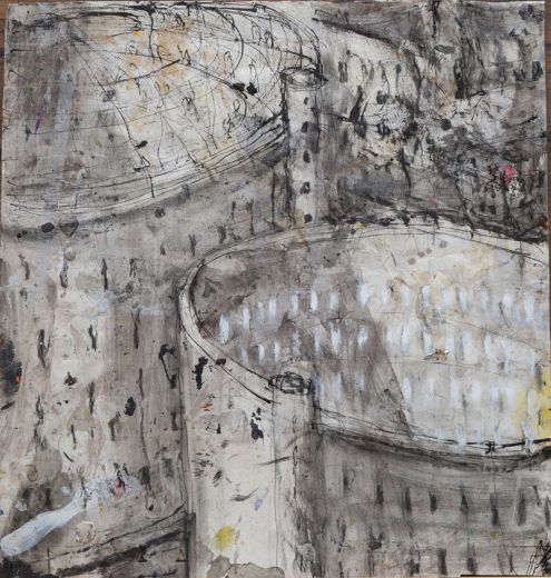 Trak Wendisch, O.T. (Gasometer I), 2018, Mischtechnik auf Karton,  64 x 61 cm