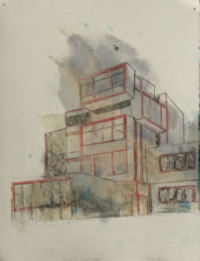 Bauhaus 1, 2024, Paraffin und Acryl auf Papier, 30,5 x 23,5 cm