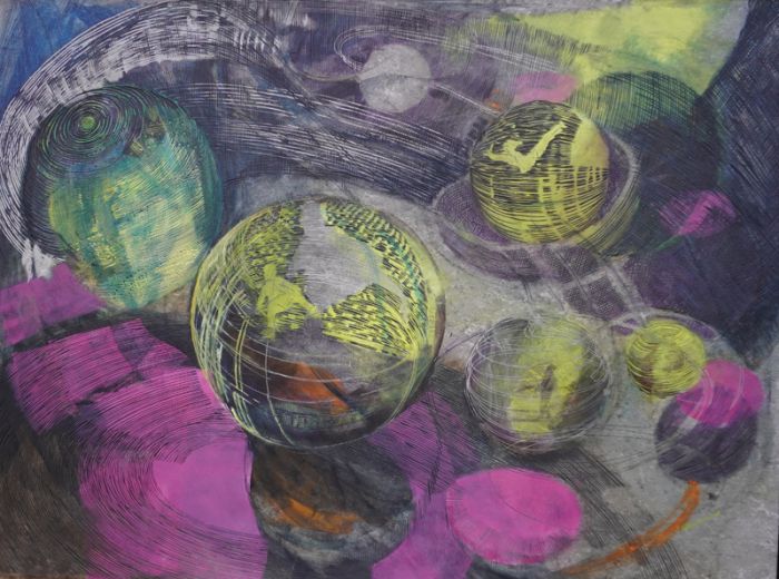 Turbulenzen II, 2024, 90 x119 cm, Linolschnitt, Alkydfarbe