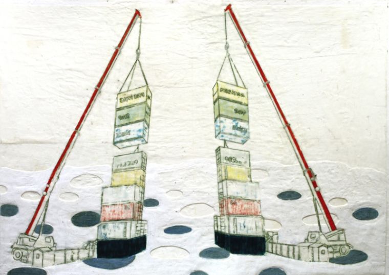 Ich bin 2 Portainer, 2024, Paraffin und Acryl auf Papier, 90 x 132,5 cm