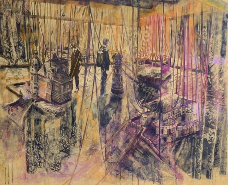Schoener_wohnen, 2017, 132 x 162 cm, Linoleum, Alkydfarbe
