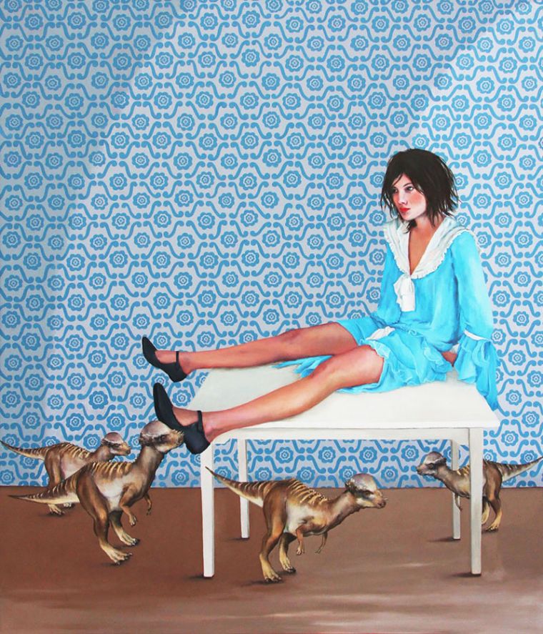Mädchen auf dem Tisch, 2021, 140 x 120 cm
