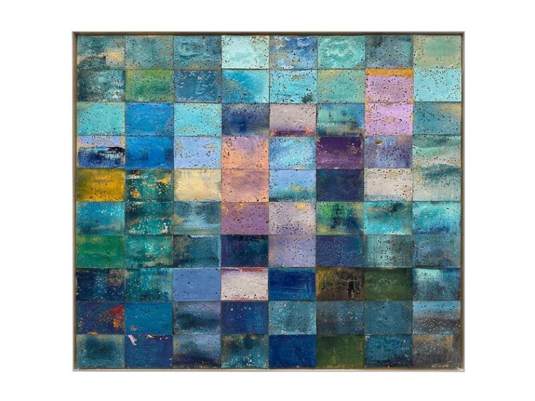 Blu Garden, 2025, Acryl, Harz auf Autowaschschwamm, 104 x 130 x 5 cm