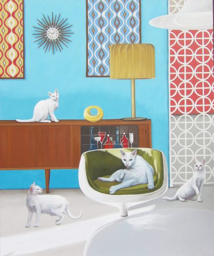 Interior mit Katzen, 2023, 120 x 100 cm