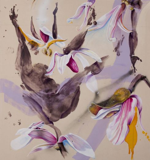 Purple Dignity, 2022, Acryl/Öl/Ölkreide/Tusche/Spraypaint auf Leinwand, 170 x 160 cm