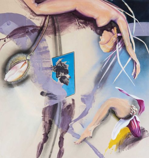 Balance Act, 2023, Acryl/Öl/Ölkreide/Tusche/Spraypaint auf Leinwand, 170 x 160 cm