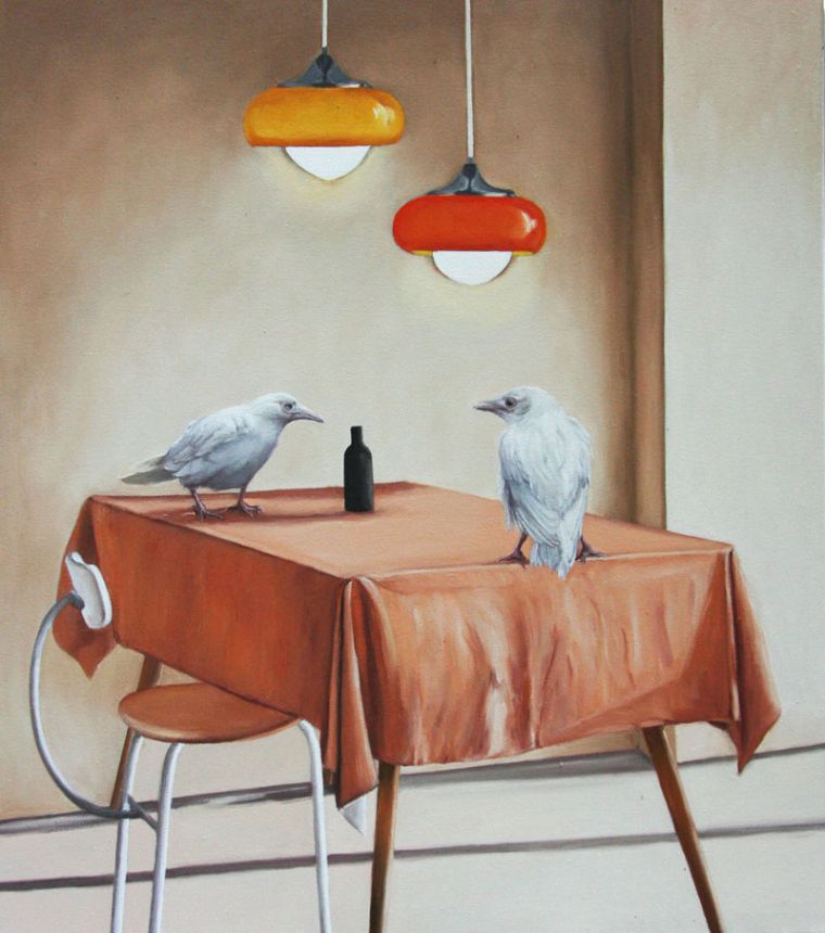 Zwei weiße Raben, 2023, 85 x 75 cm