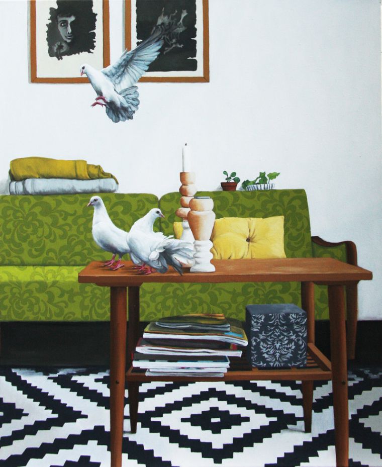 Tauben, 2023, 85 x 70 cm