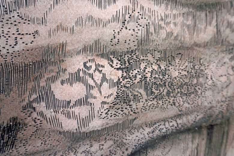 Ausschnitt aus Spitze, Linolschnitt, Alkydfarbe