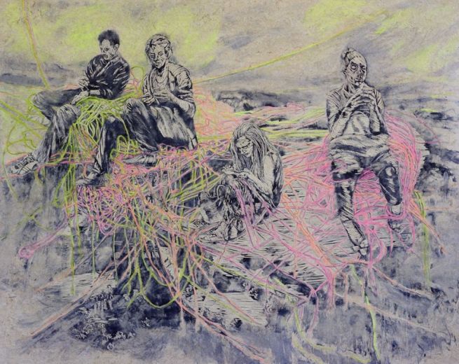 Quasselstrippen, 2016, Linolschnitt-Alkydfarbe, 180 x 227