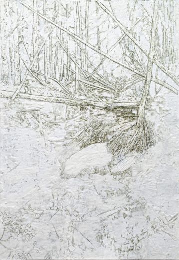 Refugium3, 2020, Paraffin und Acryl auf Papier, 100 x 70 cm