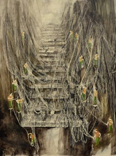 Ins Licht, 2016, Linolschnitt-Alkydfarbe, 115 x 86
