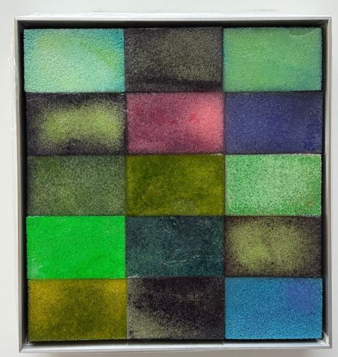Mosaik 0896, 2017, Acryl, Harz auf Topfreiniger, 27,5 x 26 cm