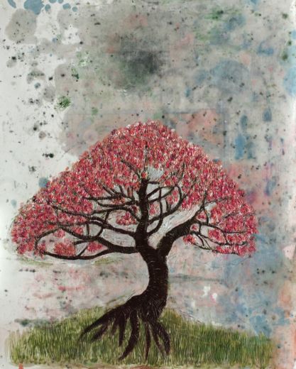Bonsai 3, 2024, Paraffin und Acryl auf Papier, 50 x 40 cm