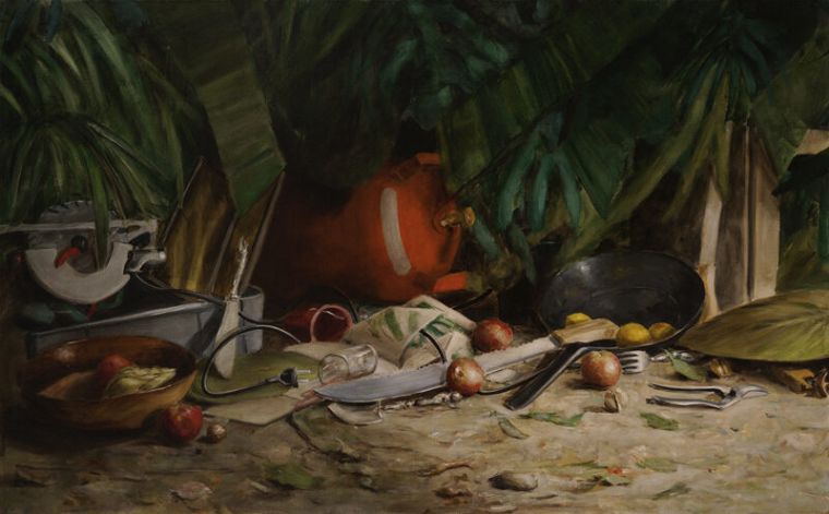 Sador Weinsčlucker, plan für morgen, 2026, Öl auf Leinwand, 80 x 130 cm