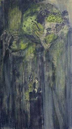 Nachtkugel, 2017, 116 x 66 cm, Linoleum Ölfarbe