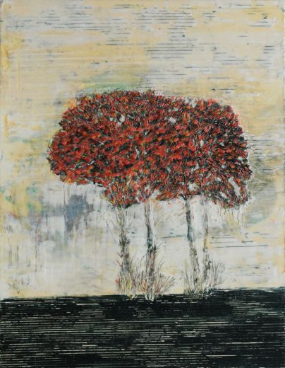 Bäume 2, 2020, Paraffin und Acryl auf Pappe, 40 x 30 cm