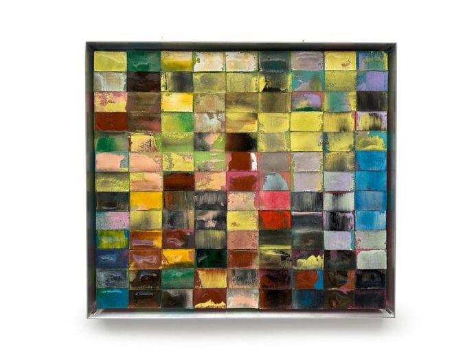 Mosaik 2134, 2024, Acryl, Harz auf Topfreiniger, 62 x 71 x 5 cm