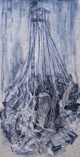 Home, 2022, 152 x 77 cm, Linolschnitt, Alkydfarbe