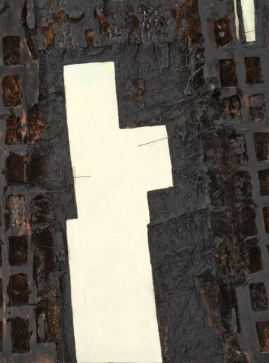 Trak Wendisch, Durchblick I, 2022, Assemblage auf Leinwand, 200 x 150 cm