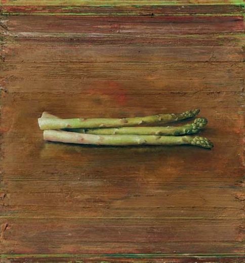 Grüner Spargel, 2018, Acryl, Lack, Leinwand, Öl auf Holz, 92 x 86 cm